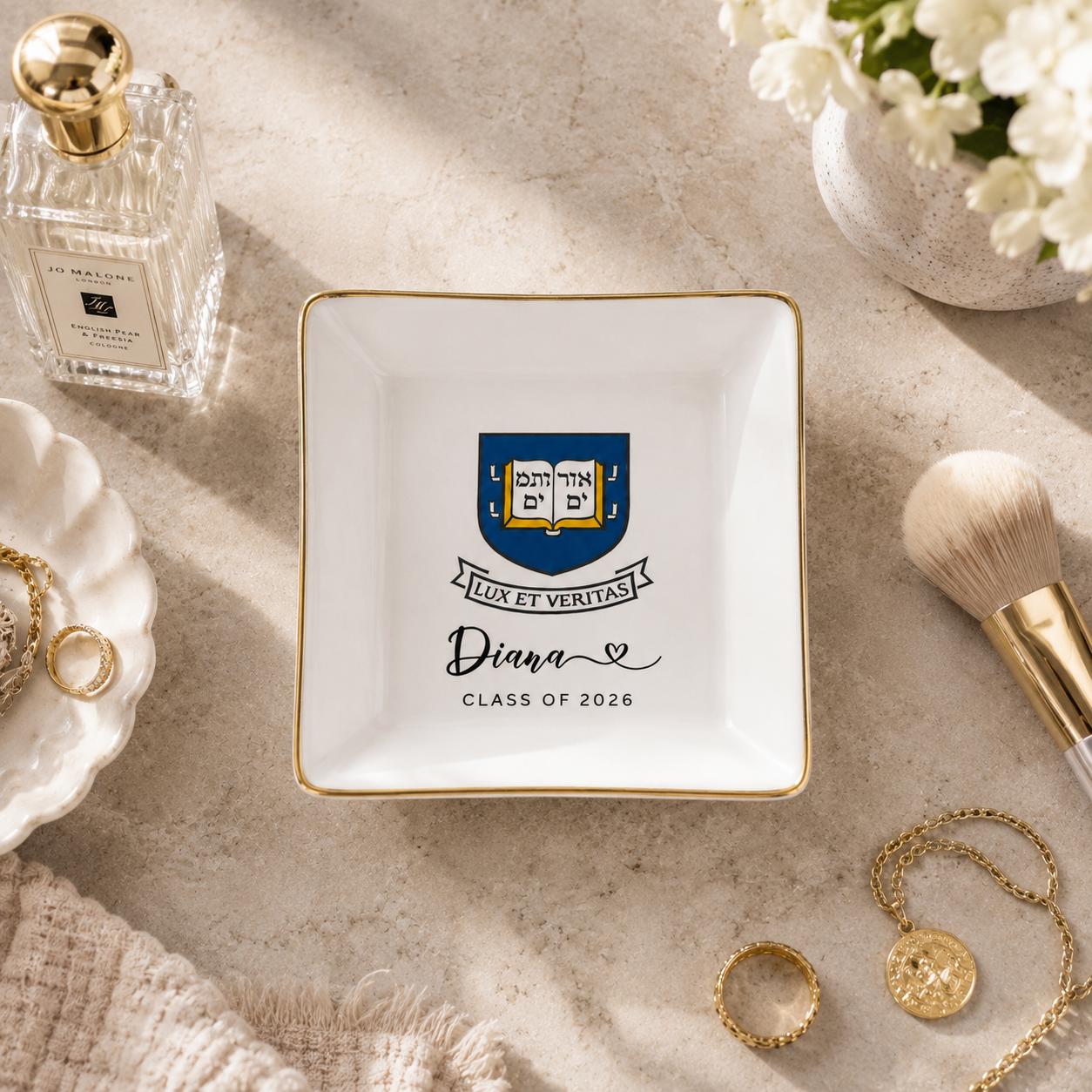 Personalised University College Graduation Gift Ring Dish, Custom Class of 2026 Keepsake