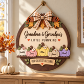 Custom Grandma & Grandpa Fall Pumpkin Door Hanger