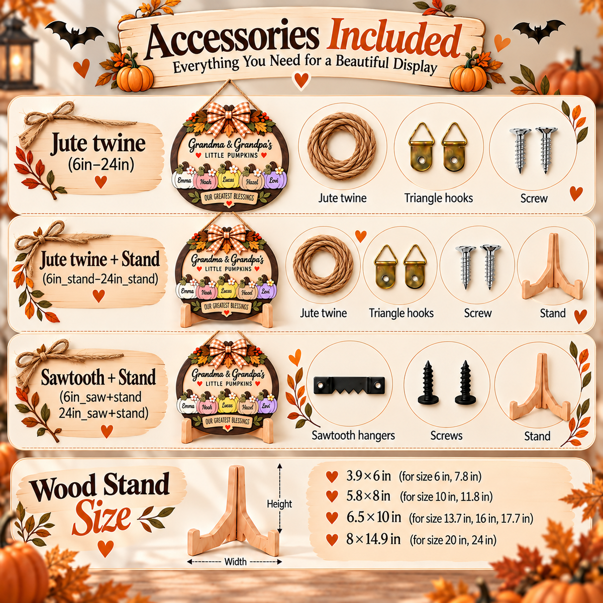 Custom Grandma & Grandpa Fall Pumpkin Door Hanger