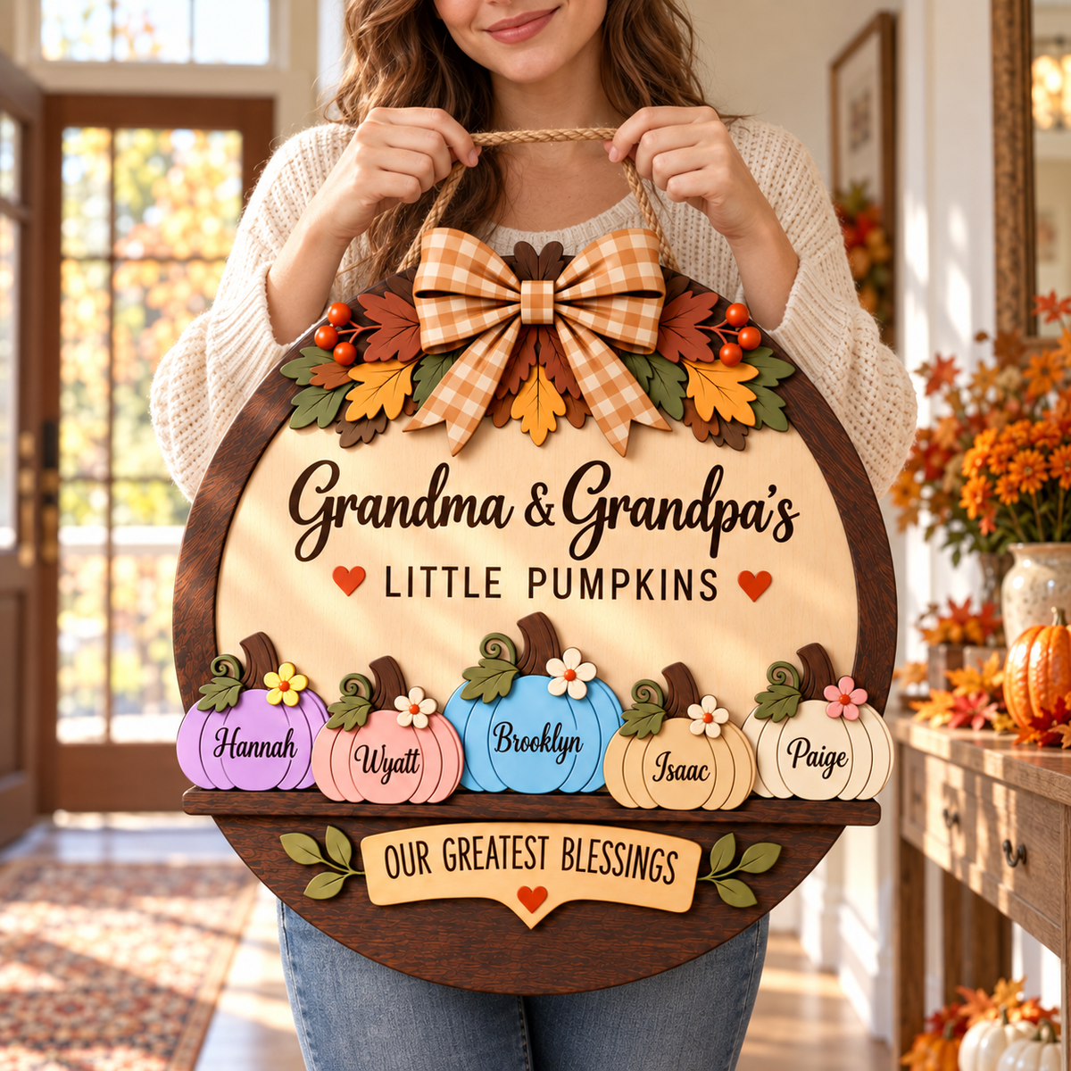 Custom Grandma & Grandpa Fall Pumpkin Door Hanger