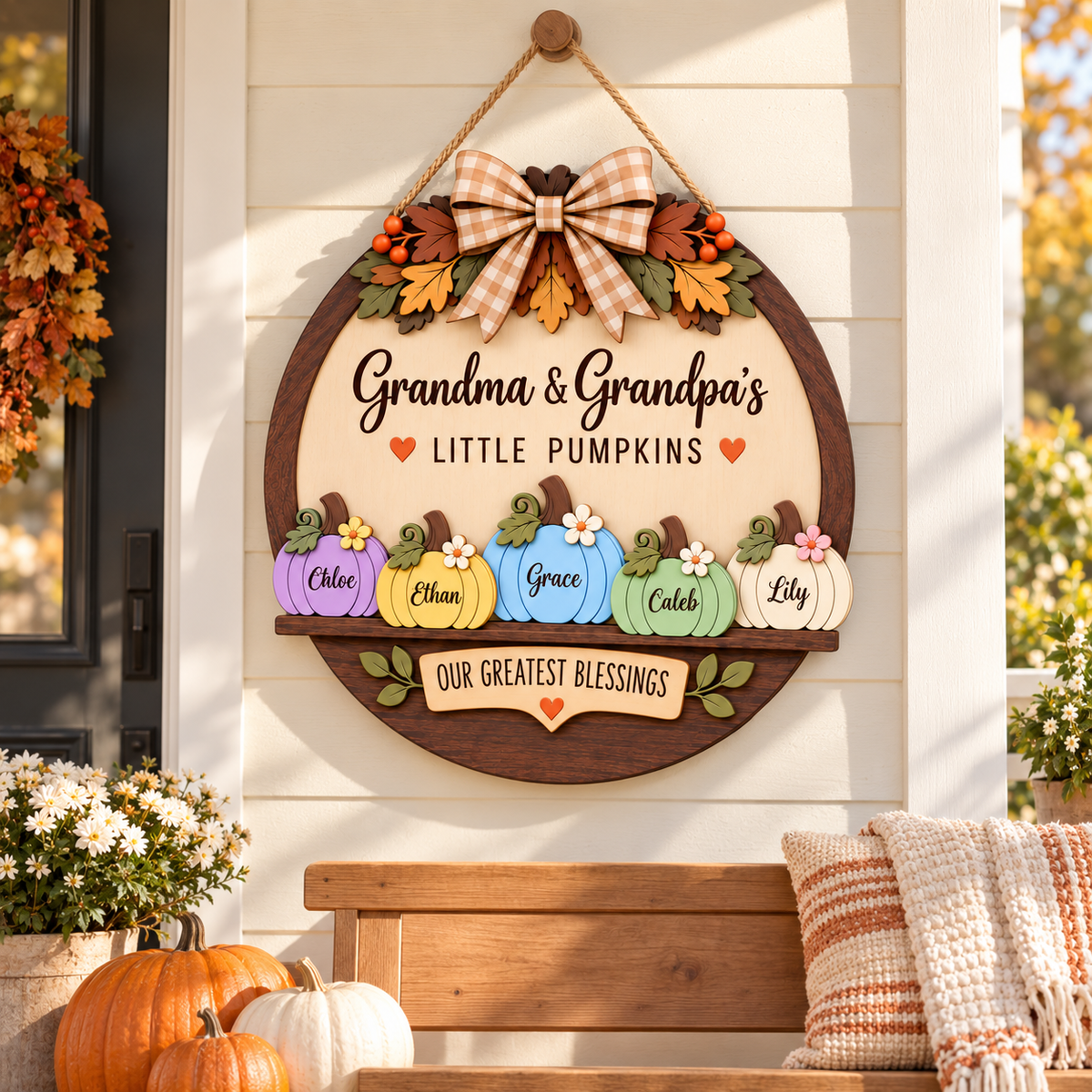 Custom Grandma & Grandpa Fall Pumpkin Door Hanger