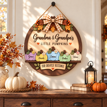 Custom Grandma & Grandpa Fall Pumpkin Door Hanger
