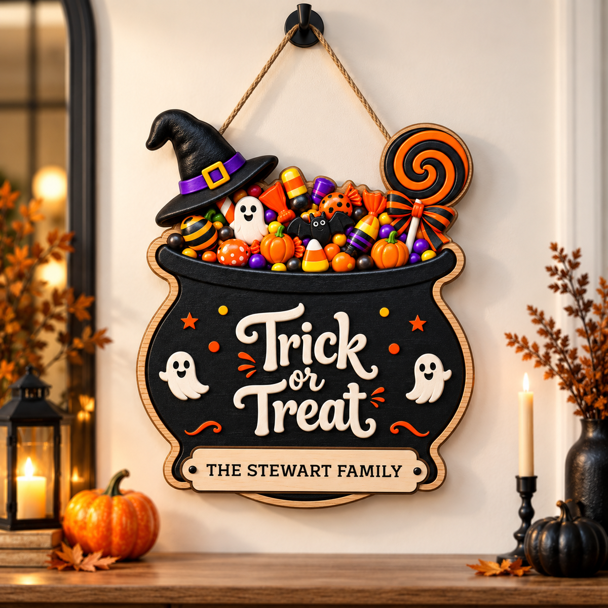 Personalized Trick or Treat Halloween Door Sign