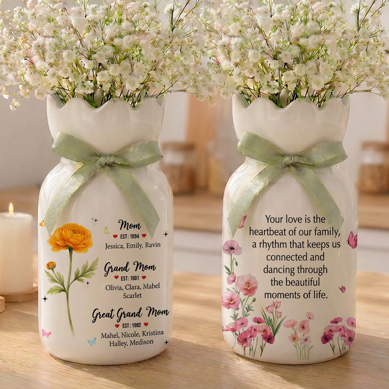 Personalized Birth Month Flower Vase – First Mom Then Grandma Now Great Grandma Gift