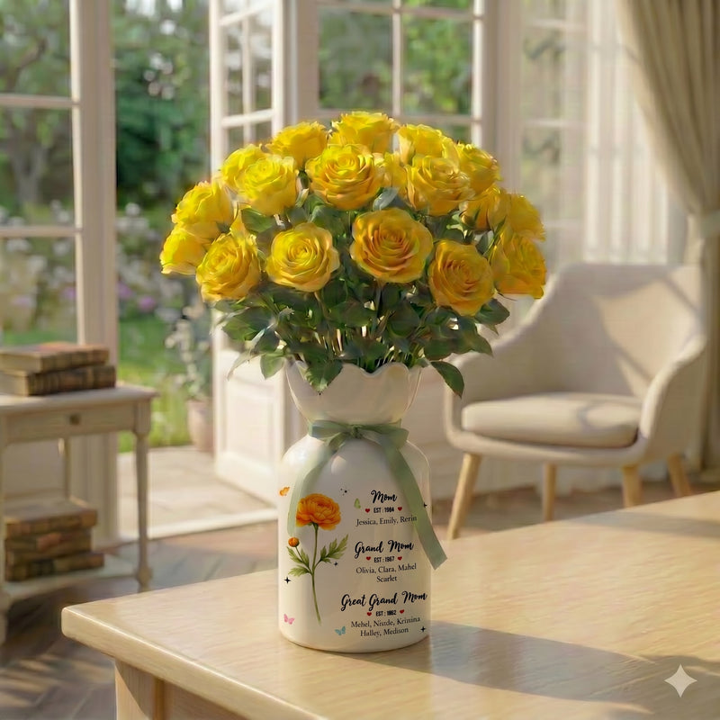 Personalized Birth Month Flower Vase – First Mom Then Grandma Now Great Grandma Gift