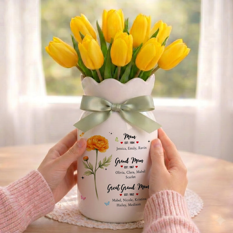 Personalized Birth Month Flower Vase – First Mom Then Grandma Now Great Grandma Gift