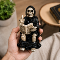 Grim Reaper Toilet Statue – Gothic Skeleton Bathroom Decor, Dark Humor Resin Figurine & Halloween Decor
