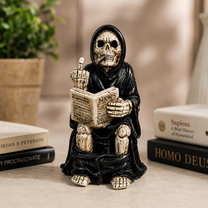 Grim Reaper Toilet Statue – Gothic Skeleton Bathroom Decor, Dark Humor Resin Figurine & Halloween Decor