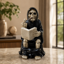Grim Reaper Toilet Statue – Gothic Skeleton Bathroom Decor, Dark Humor Resin Figurine & Halloween Decor