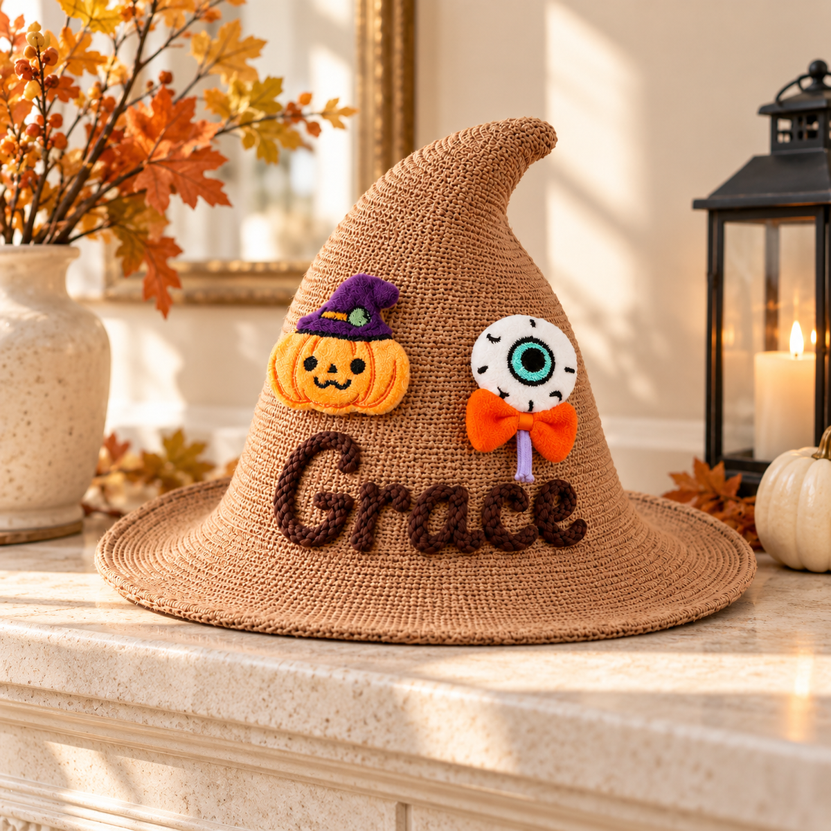 Personalized Halloween Witch Hat with Embroidered Name Design