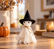 Lighted Black Halloween Table Tree with Pumpkin Ghost Ornaments