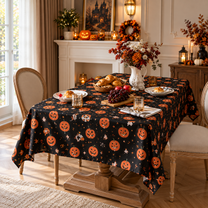 Spooky Halloween Witch Bat Pumpkin Tablecloth Decor