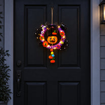 Illuminated Halloween Pumpkin Garland for Festive Door Hanging Decoration