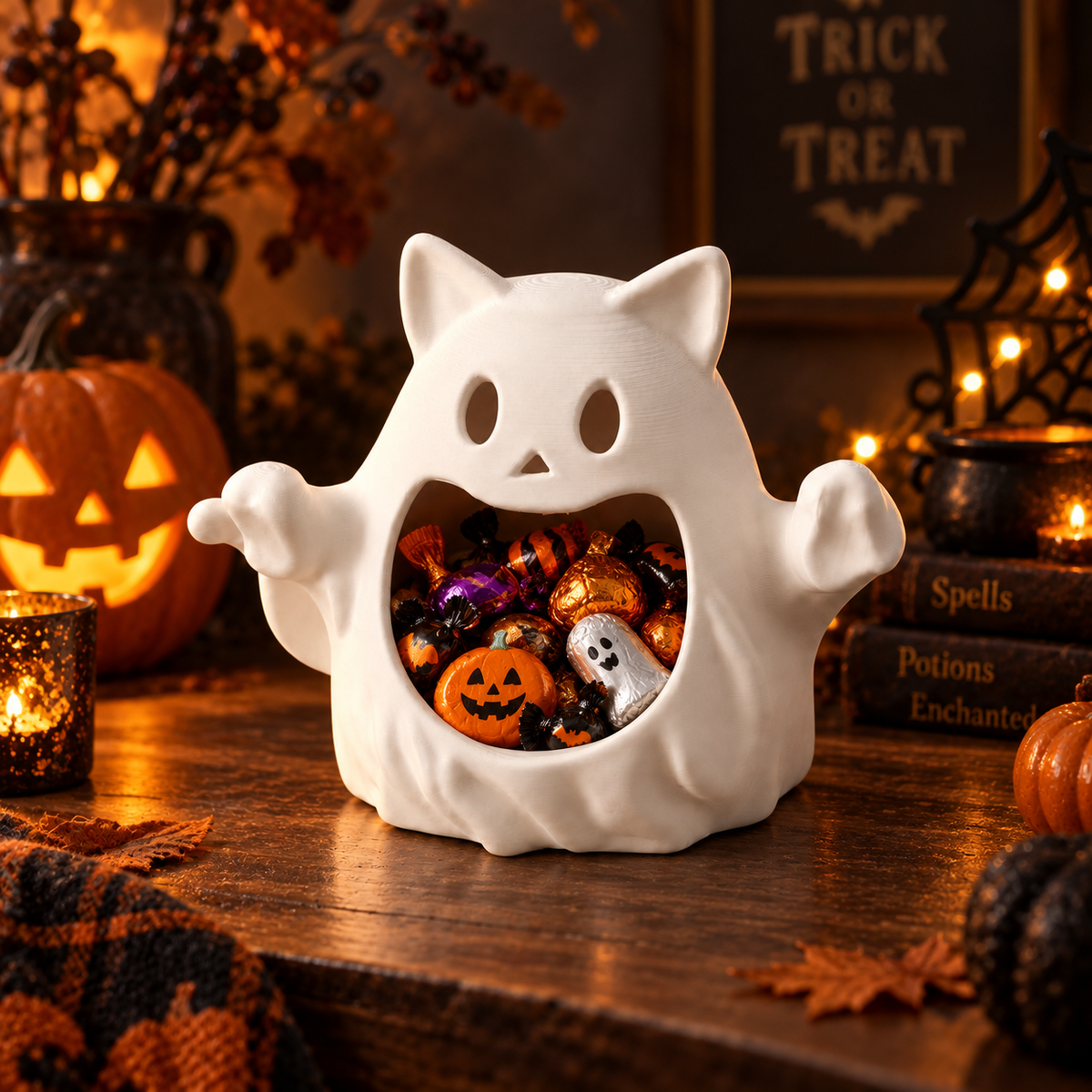 Halloween Ghost Candy Bowl – Cute Spooky Treat Holder for Halloween Displays