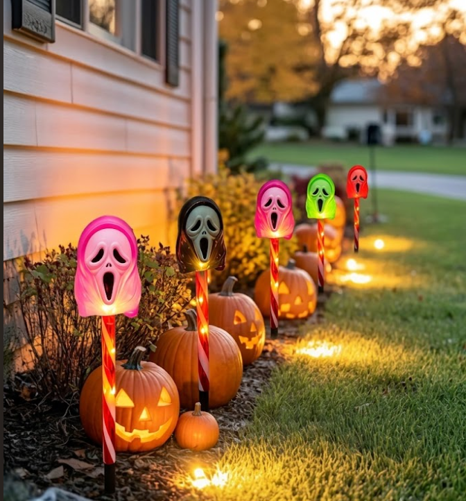 Halloween Solar-Powered Ghost Face Ground Lights for Garden Decoration