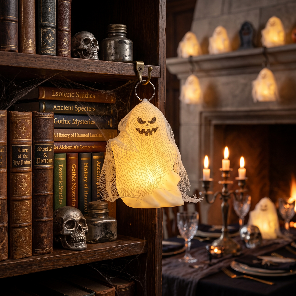 Lighted Hanging Ghost Decor, Halloween LED String Lights, Indoor Party for Halloween Party, Halloween Tree