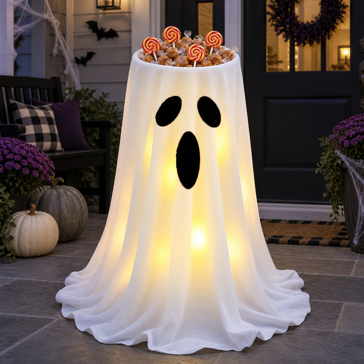 Adjustable Height Glowing Ghost Candy Bowl