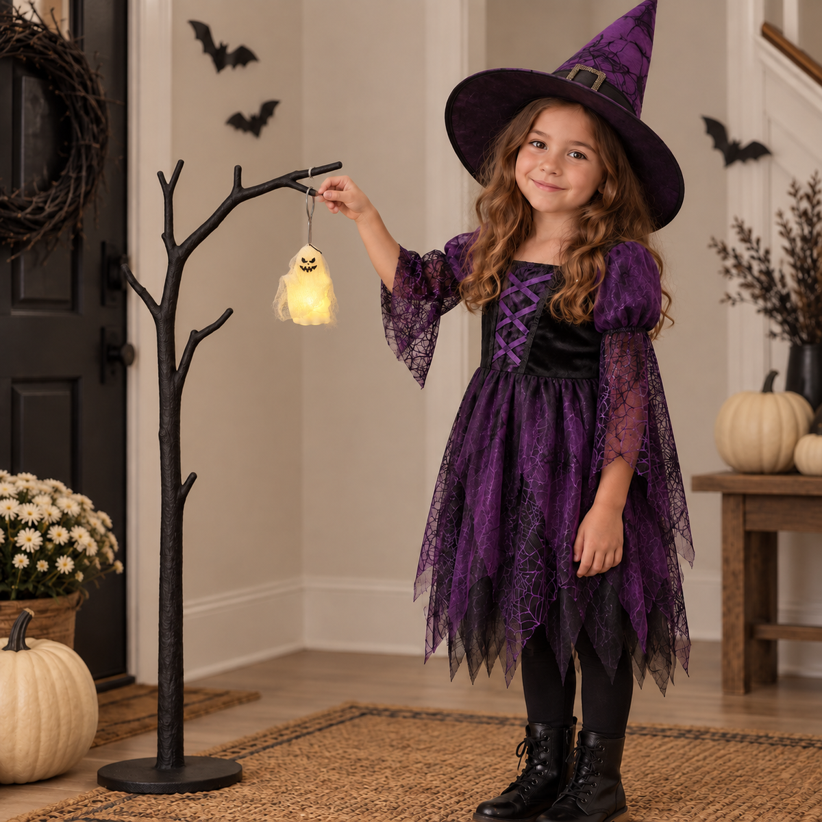 Lighted Hanging Ghost Decor, Halloween LED String Lights, Indoor Party for Halloween Party, Halloween Tree