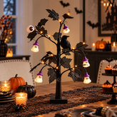 Halloween Black Lighted Tree with Crow & Eyeball Decor