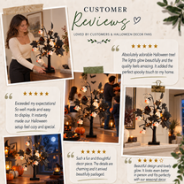 Lighted Black Halloween Table Tree with Mini Ghost Ornaments