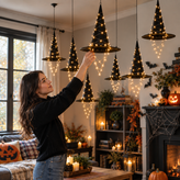 Hanging Witch Hat LED Lights – Floating Black Witch Hats for Halloween Decor