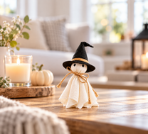 Lighted Black Halloween Table Tree with Ghost Pumpkin Ornaments