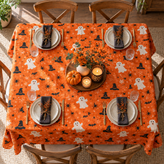 Spooky Halloween Witch Bat Pumpkin Tablecloth Decor