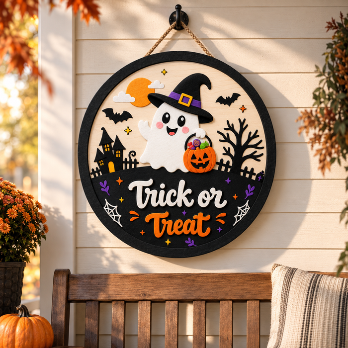 Personalized Patchwork Ghost Wooden Door Hanger