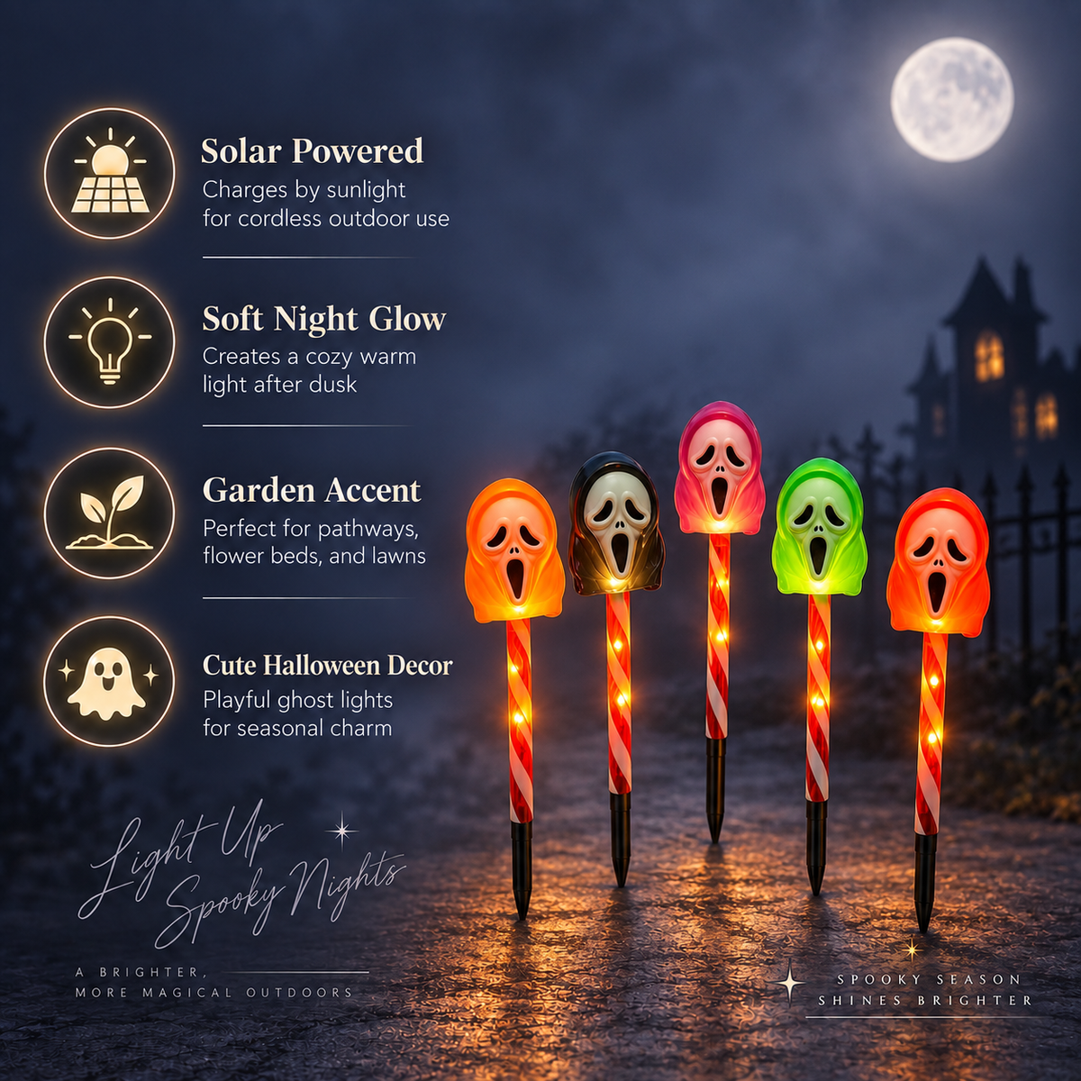 Halloween Solar-Powered Ghost Face Ground Lights for Garden Decoration