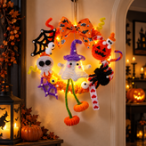 Illuminated Halloween Pumpkin Garland for Festive Door Hanging Decoration