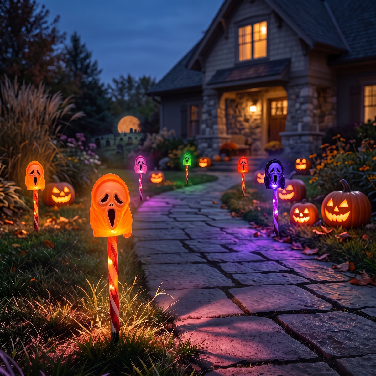 Halloween Solar-Powered Ghost Face Ground Lights for Garden Decoration