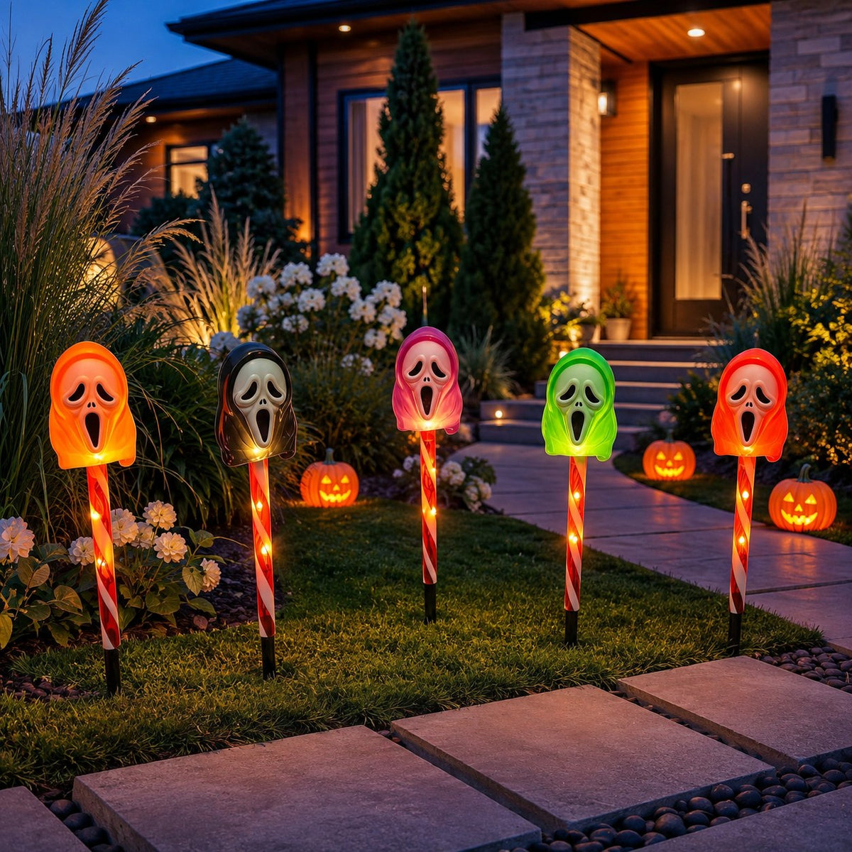 Halloween Solar-Powered Ghost Face Ground Lights for Garden Decoration