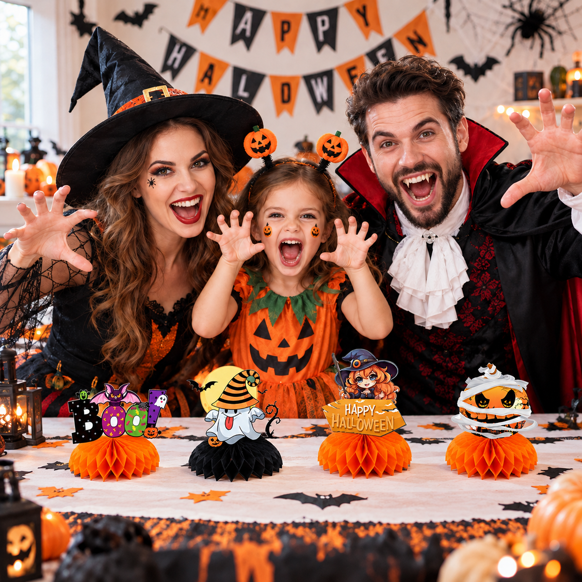 Halloween Honeycomb Table Centerpieces & Hanging Decorations