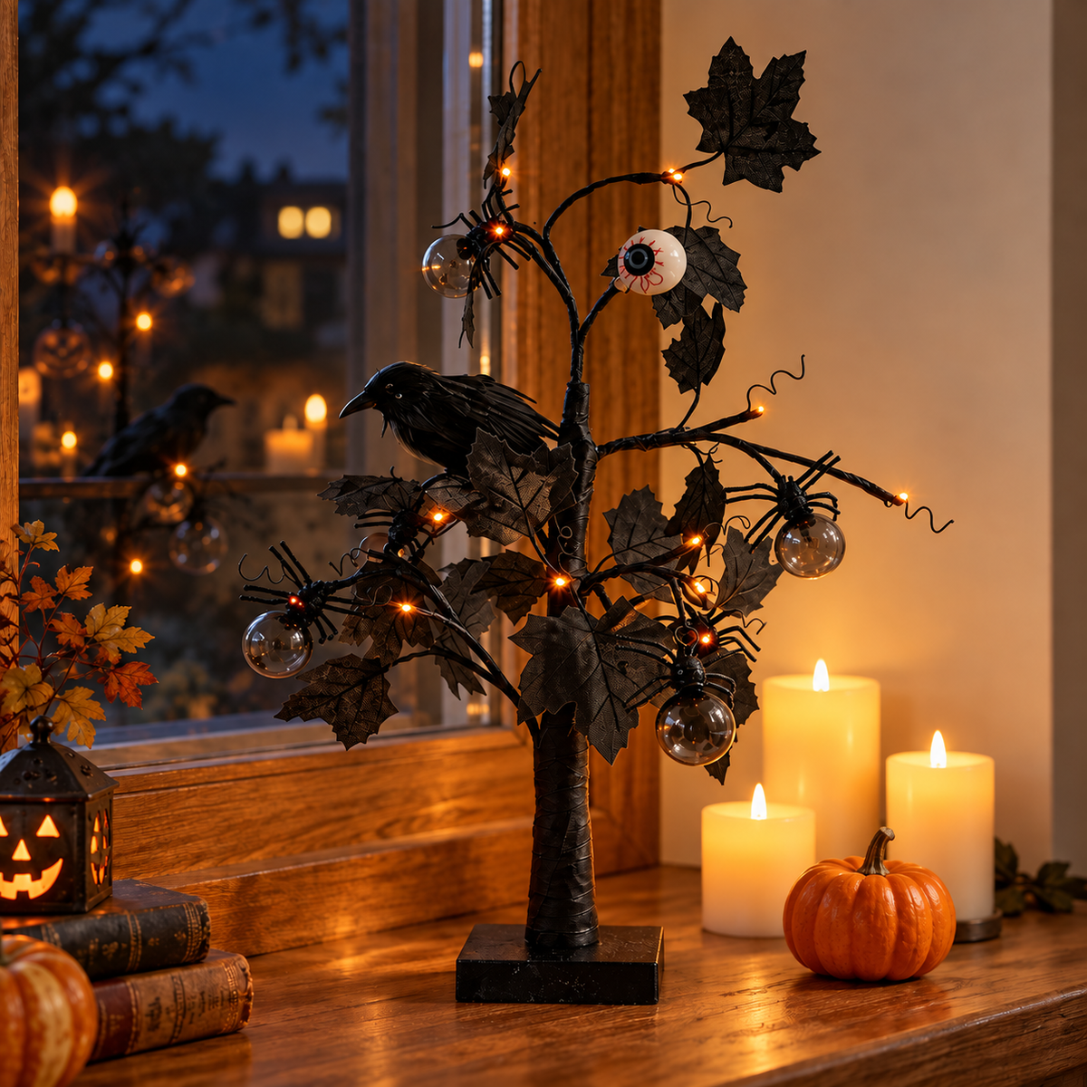 Lighted Black Halloween Eyeball Tree Spooky Tabletop Decor