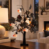 Lighted Black Halloween Table Tree with Mini Ghost Ornaments