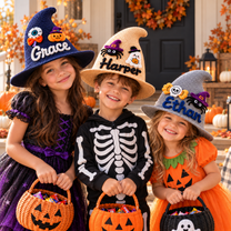 Personalized Halloween Witch Hat with Embroidered Name Design