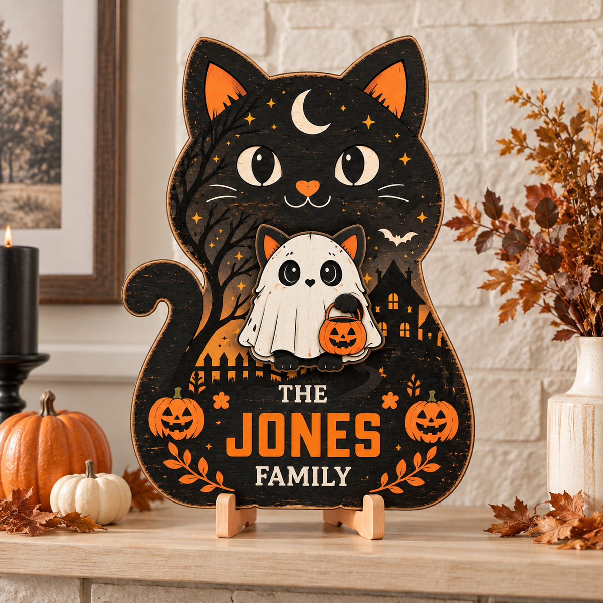 Halloween Witchy Cat Wooden Blocks – Set of 3 Spooky Shelf Sitters