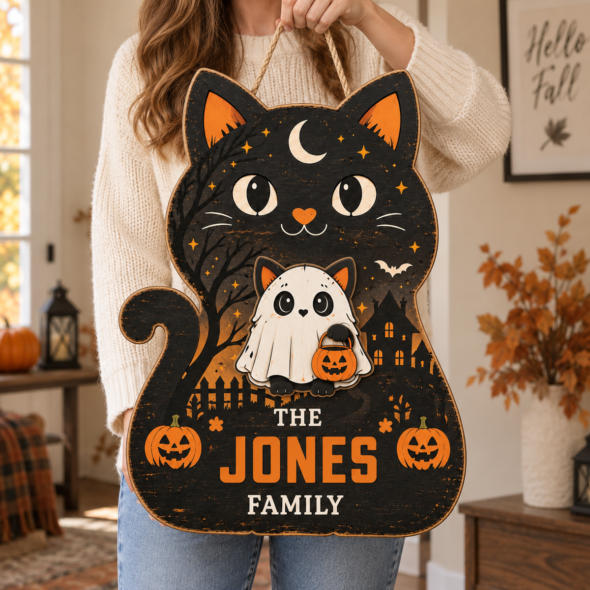 Halloween Witchy Cat Wooden Blocks – Set of 3 Spooky Shelf Sitters