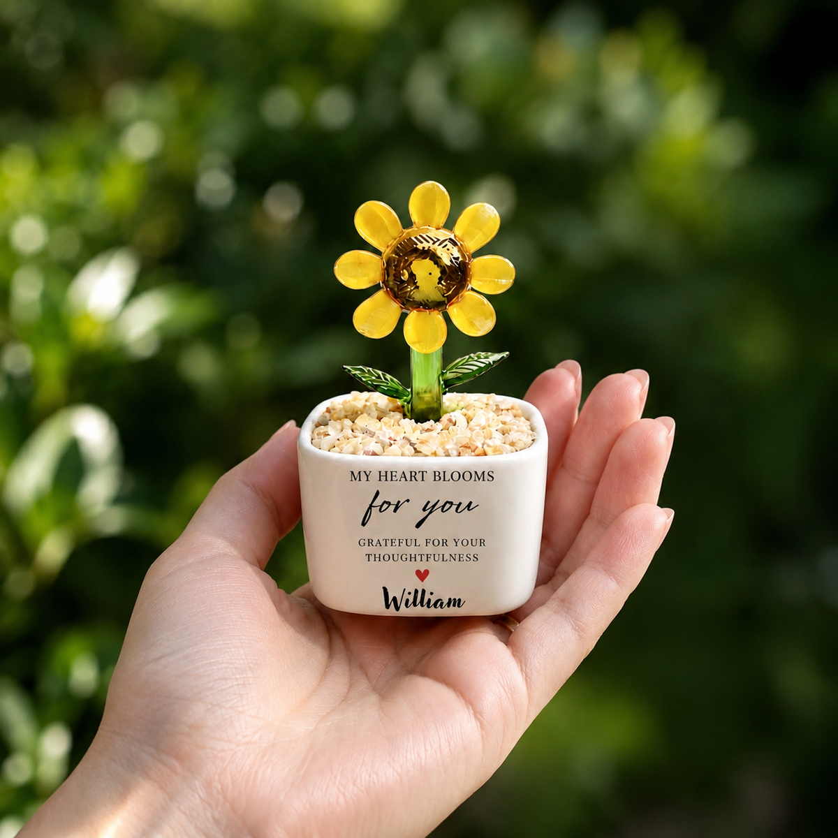 Custom Name Hand Blown Glass Mini Plant Pot – Personalized Thank You Keepsake, Teacher Appreciation Gift & Desktop Decoration