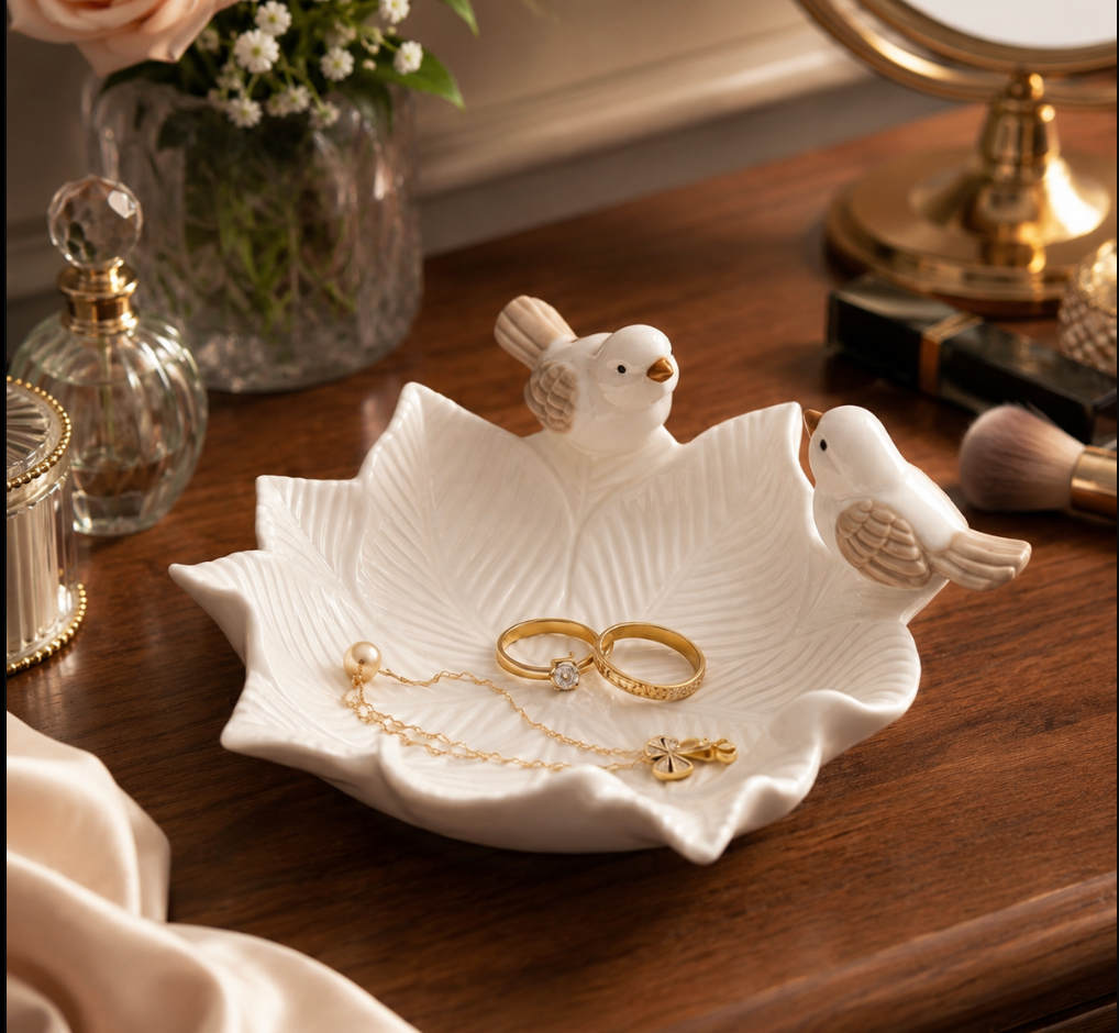 Handcrafted Bird Ceramic Ring Dish – Cute Jewelry Trinket Tray