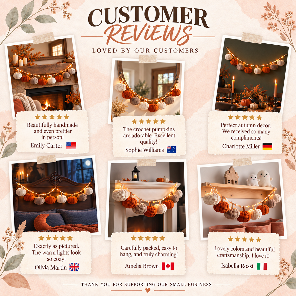 Handmade Autumn Crochet Bunting with Pumpkin LED Garland