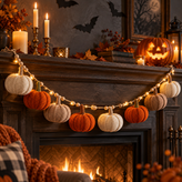 Handmade Autumn Crochet Bunting with Pumpkin LED Garland
