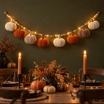 Handmade Autumn Crochet Bunting with Pumpkin LED Garland