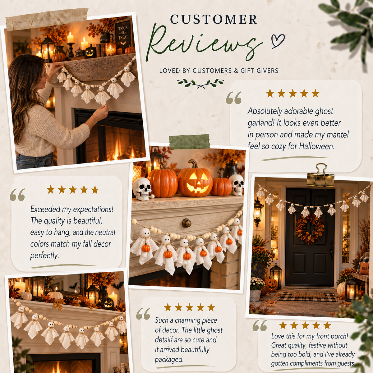 Halloween Ghost Garland / Mantel Hanging Decoration