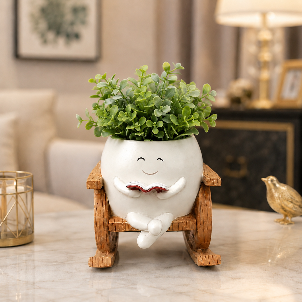 Resin Smiley Face Rocking Chair Planter – Whimsical Succulent Holder & Happy Decor