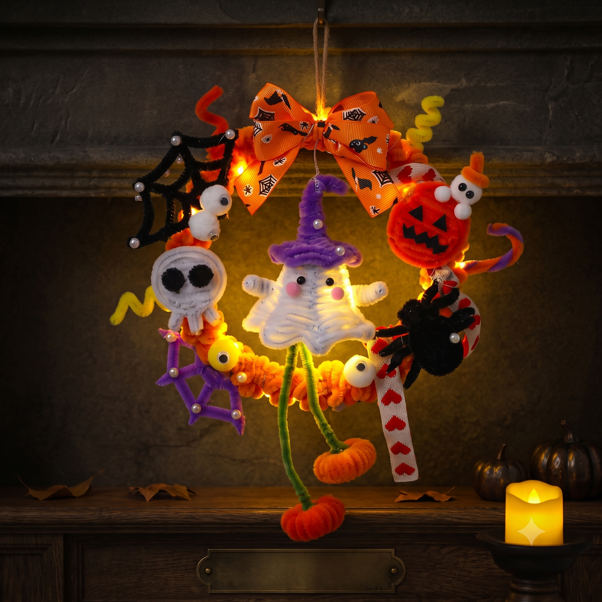 Illuminated Halloween Pumpkin Garland for Festive Door Hanging Decoration
