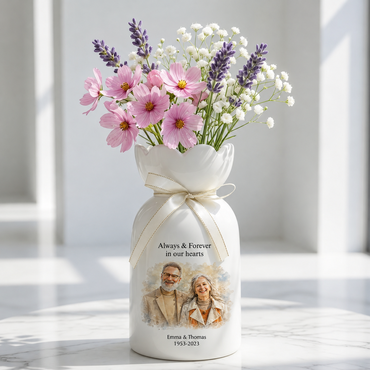 Personalized In Loving Memory Ceramic Flower Vase – Custom Photo Memorial Gift
