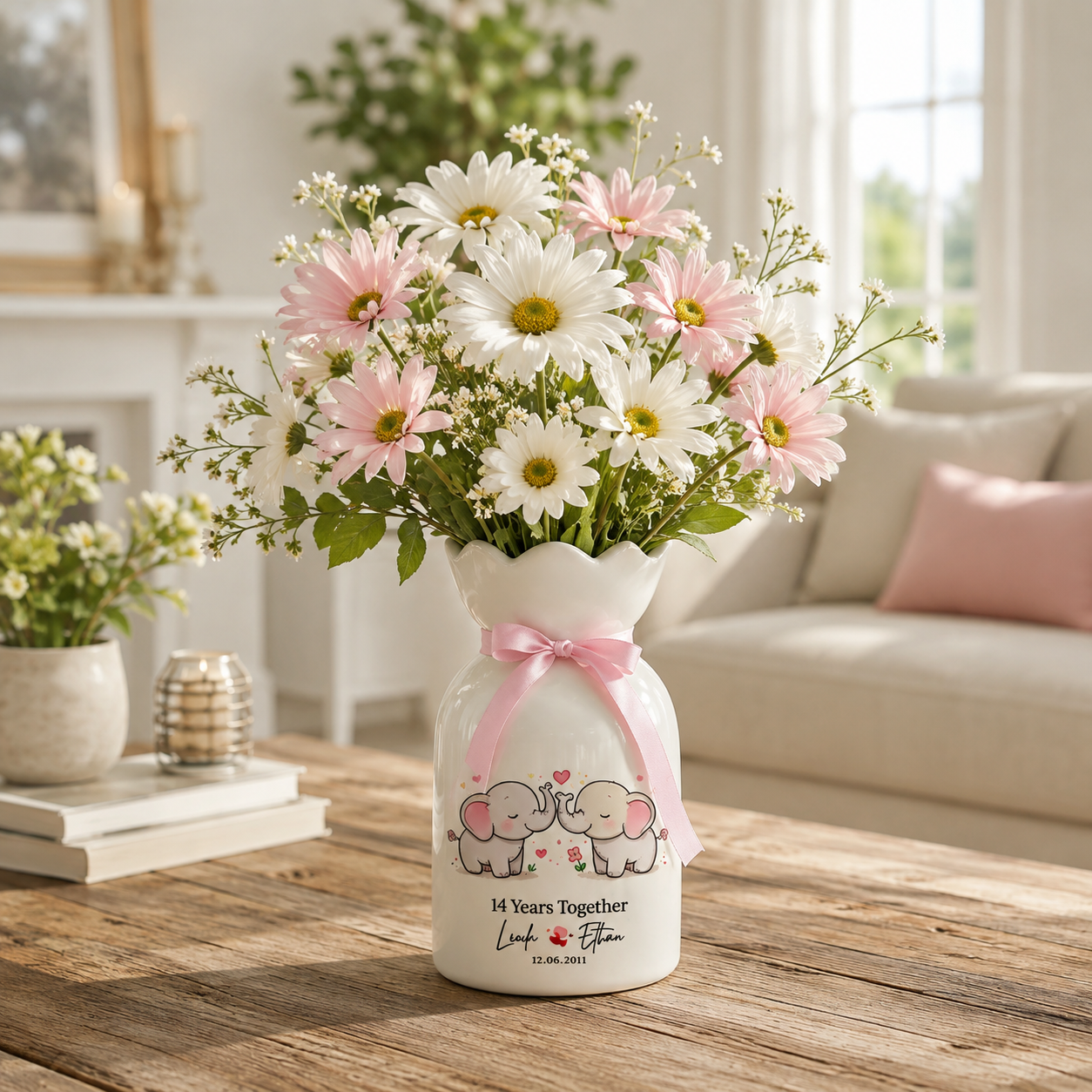 Ivory Anniversary Flower Vase – Personalized 14th Wedding Anniversary Gift for Couples