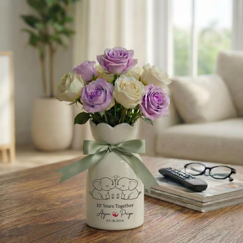 Ivory Anniversary Flower Vase – Personalized 14th Wedding Anniversary Gift for Couples
