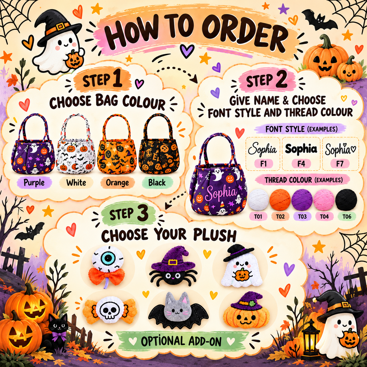Custom Name Embroidery Halloween Basket for Kids
